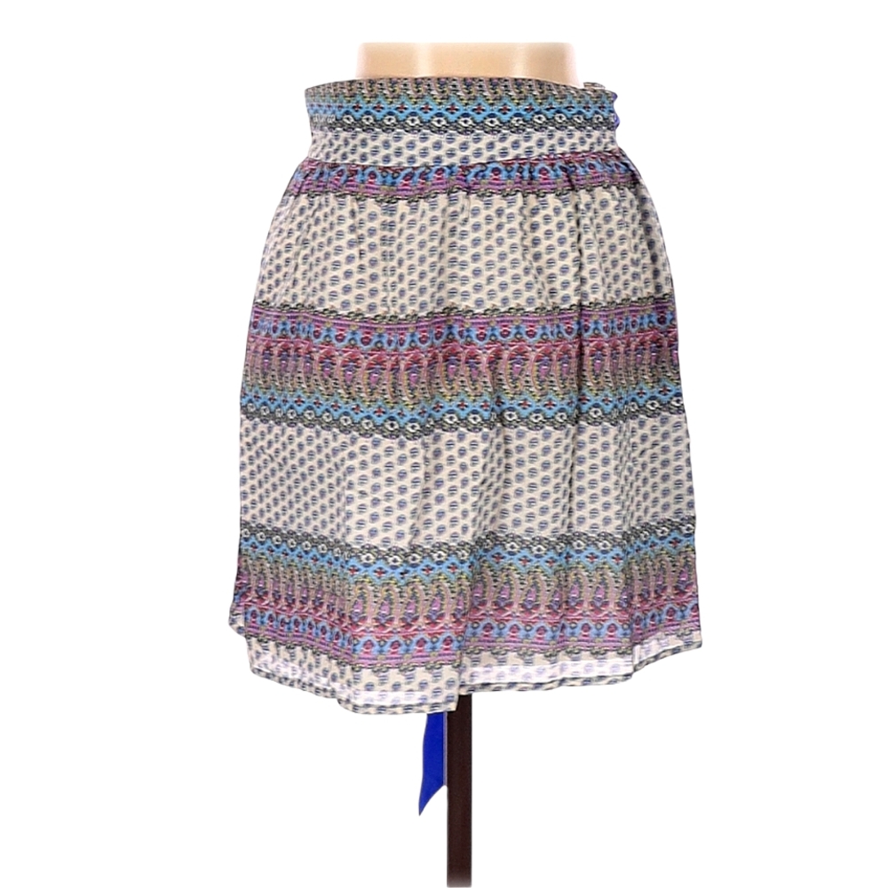 Hy & Dot Skirt Size‎ S Cotton Silk Blend Side Zipper Waist Tie Multi Pattern